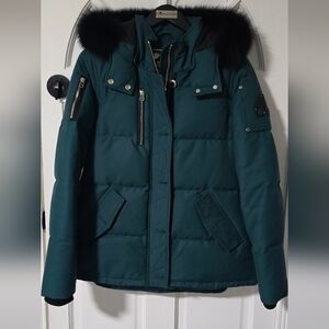 Moose Knuckles Teal Puffer Jacket with Black Trim